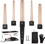 5-in-1 Curling Wand Set, Hair Curler with 5 Ceramic Barrels (0.35-0.7, 0.7-1, 0.75, 1, 1.25 inch), for Large Wave/Medium/Small Curler with Heat Resistant Glove,Hair Curlers Gift Set for Women(Gold)