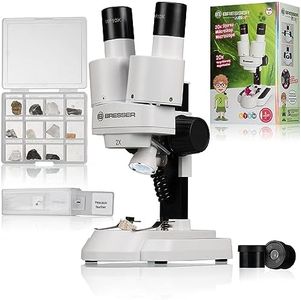 Bresser Junior Stereo 3D Microscope ICD-Pro with 20x and 50x Magnification for Children and Adults for Observing Stones, Coins, Insects and Much More, 20x / 50x
