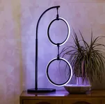 Brightech Nova Modern Color Changing Table Lamp - LED Lamp with RGB Color Gradient, USB-C Type Port - Contemporary 2-Circle Ring-Style Pendant - Corner or End-Table Arching Pole Office Lamp - Black