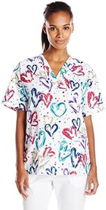 Cherokee Prints Women Scrubs Top V-Neck Tunic 759, L, Heartbeat, Heartbeat, X-Large