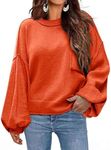 Zeagoo Womens 2024 Fall Fashion Lantern Long Sleeve Crew Neck Oversized Knit Pullover Sweater Tops with Pocket fire red XXL