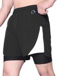 RynoGear Men's 2 in 1 Quick Dry Shorts with Liner and Towel Loop Gym & Running Shorts for Men with Inner Phone Pocket Black