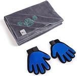 ZOLIVIE Microfiber Pet Towel and Pet Grooming Gloves-Ultra Absorbent and Quick Drying Dog Towels-Dog Cat Brush-Pet Hair Fur Remover-for Small, Medium, Large Dogs and Cats-Machine Washable