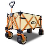 TMZ Collapsible Folding Wagon Cart, Outdoor Utility Garden Cart, Heavy Duty Camping Wagon with Big Wheels，Foldable Wagon for Sports, Shopping, Fishing and Beach-Beige