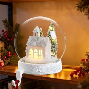 Afirst Christmas Stocking Holders for Mantle Christmas Glass Snow Globe Stocking Hangers with Lighted Village House Trees Stocking Hooks for Xmas Fireplace Holiday Counter Window Decoration
