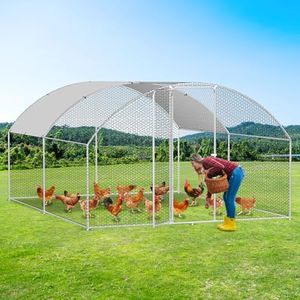 Fiqops Hühnerstall 3x4x2m Metall Freilaufgehege Freigehege, Hühnerkäfig Kleintierstall Voliere mit Dachplane, Heimtiergehege für Hühner Geflügel Kleintiere, Bogenaufsatz