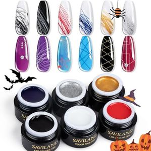 6 Colors Spider Gel, Saviland New Upgraded Matrix Gel with Gel Paint Design Nail Art Wire Drawing Gel for Line (White Black Red Blue Gold Silver)
