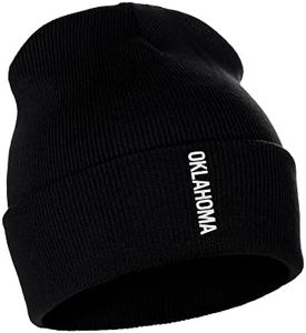 Daxton Vertical USA Cities Cuffed Beanie Winter Knit Hat Skully Cap, Oklahoma Black White