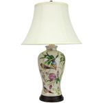 Oriental Furniture Floral Porcelain Lamp, 29-Inch, White