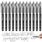 Erasable Pens, 12PCS Black Rub Out Pens with Rubbers on the End, 0.5mm Erasable Gel Black Pens for Writing Journaling Drawing Artwork Home Office School Stationary Supplies