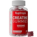 60 Creatine Monohydrate Gummies, 5000mg, (30-45days) for Men & Women - Chewable Creatine Gummies - Berry Flavoured Creatine, Pre Workout Gym Supplement, Suitable for Vegans, by Suptropic