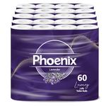 60 Phoenix Soft Lavender Fragranced Luxury Toilet Rolls Bulk Buy - Quilted White 3 Ply Toilet Paper - Pack of 60 Toilet Tissue (12 x 5 Packs)