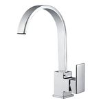 Hapilife Kitchen Sink Taps Mixer Solid Brass Chrome Finish, Modern Square Flat Spout 360 Degree Swivel Waterfall Effect Monobloc Faucet Tap Single Lever, with Flexible Hoses with UK Standard Fittings