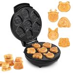 Primalite Animal Waffle Maker- Make 7 Fun & Cool Panda, Cat, Dog, Tiger & Reindeer Shaped Waffles or Pancakes for Kids or Unique Gift Idea | Non-Stick | Electric Iron with Indicator Light- Matte Black