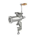 Weston #10 Manual Tinned Meat Grinder and Sausage Stuffer, 4.5mm & 10mm plates, + 3 sausage funnels,SAdjustable Burrs, Portable,Silver, 36-1001-W