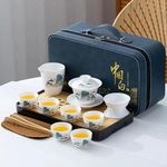 ICHAG Gongfu Tea Set, Chinese Gaiwan Tea Sets for Adults, Japanese Tea Set, 羊脂玉茶具, White Jade,Yangzhi Jade Tea Sets, 12-piece The Magnificent Country (锦绣山河) Asian Tea Set for Home, Outdoor, Business