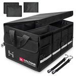 Haltons Foldable Car Boot Organiser Large, Durable 600D Oxford & 210D Polyester, Portable Car Boot Storage Box with Multi Compartments, Ideal for SUV, Truck, Van & Car Storage (36.8x50.8x26cm) Black