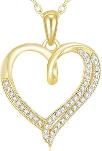 LAVALE Moissanite Diamond Necklaces for Women, Engraved 'Forever & Always' Gifts for Women Mom Her Girlfriend, Elegant 14K Gold Heart Necklace Anniversary Birthday Gifts for Women, Gold Plated,