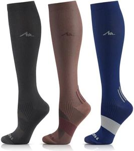 NEWZILL Medical Compression Socks for Women & Men Circulation 20-30 mmHg, Best for Running Athletic Hiking Travel Flight Nurses 3-Pairs Blk/Blu/Brn XS