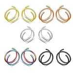 Tiny Double Nose Ring Hoop for Single Piercing, 8mm Small Thin Reusable Fashion Spiral Fake Twist Hoops Nose Rings for Women Girl (10Pcs)