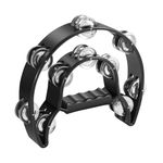 Flexzion Tambourine Metal Half Moon Musical Instruments Double Row Metal Jingles Hand Held Instruments Percussion with Ergonomic Handle Grip, Tambourines for Adults, Black