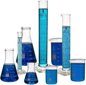 Beaker, Flask, Cylinder Set, 3.3 Boro. Glass - 9 Pieces - Beaker Set, Flask Set, and Graduated Cylinder Set, Karter Scientific 233N2