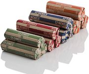 J Mark Neatly-Packed Flat Coin Roll Wrappers, Made in USA, 200 Pack (Quarters, Dimes, Nickels, Pennies), ABA Striped Kraft Paper Coin Roll Wrappers, Includes J Mark Deposit Slip