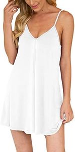 AUHEGN Nightgown for Women Loose Sleepwear V Neck Pajama Dress Soft Nightshirt Sleeveless Nightdress Chemise, White, Medium