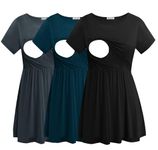 Smallshow Women's Maternity Nursing Tops Short Sleeve Breastfeeding Clothes 3 Pack,Black-Dark Grey-Teal,M