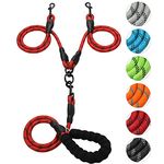 Double Dog Leash Reflective Detachable Coupler and Tangle Free, Support add to Multiple Rope Leash Control with Padded Handle for Large and Medium Dogs Walking(Red, Double Leash)