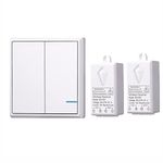 Mengshen Wireless Lights Switch Kit, 1 Two-Gang Switch + 2 Receiver, No Wiring Required, Easy to Install