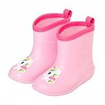 FUNCOO PLUS Toddler Baby Pink Wellies for Boys Girls, Little Kids Unicorn Welly Boots Infant Rain Boot Wellingtons Waterproof Boots 1-6 Years