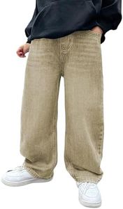Verdusa Boys Jeans Baggy Straight Leg Elastic Waist Loose Denim Pants with Pockets Brown 9 Years
