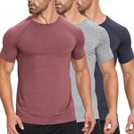 ZENGVEE 3 Pack T Shirts for Men UK Gym Work T-Shirts Compression Dry Fit Running Top Short Sleeve Sport Slim Fit Wicking Tee Shirts Multipack Adult Breathable Training Tshirts（320-Black Grey Red-L）