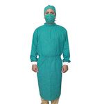 SEEMESH Unisex Reusable Cotton Hospital & Surgical OT Gown for Doctor with Mask & Cap Green