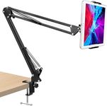 CEUTA Tabletop Mobile Phone Tablets Holder, 360° Rotation Arm Phone Mount for Desk, Compatible for iPhone iPad Kindle Fire Galaxy 4"-12" (Black)