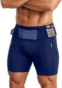 Clbort Men's Running Shorts with 6 Pockets, Non-Slip Waistband Compression Shorts, Secure Phone & Bottle Biker Workout Blue