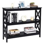 COSTWAY 2/3 Tiers Console Table, X-Shaped Slim Sofa Side End Table with Open Storage Shelves, Wooden Narrow Hall Desk Display Accent Table for Living Room Bedroom Entryway Hallway (Black, 3 Tiers)