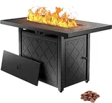 YITAHOME 43 Inch Propane Fire Pit Table, 50,000 BTU Gas Fire Pit with Ignition Systems, Iron Tabletop, Lava Rock, Lid, Rectangular Outdoor Firetable for Patio Deck Garden Backyard (Black)