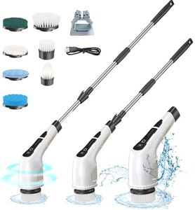 Electric Spin Scrubber, Cordless Shower Scrubber with Long Handle, 2-Speed Power Cleaning Brush with 7 Replaceable Scrub Brush Heads & 90-Min Runtime, Ideal for Bathroom, Tub, Tile, and Bath (White)