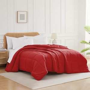 Southshore Fine Living, Inc. California/King Size Comforter, Pet Hair Resistant Bedding Comforters, Easy Care Oversized Down-Alternative Red Comforter, King Size Bedspread, Chili Pepper