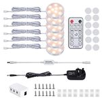 LABOREDUCER Under Cabinet Light Kitchen Kit,Dimmable Display Cabinet Lighting Cupboard Lights with Remote Control,6 Pack Puck Lights Under Cabinet Kitchen Lighting for Closet,Counter,Shelf,Wardrobe