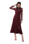 Miss Olive Women's Floral Polyester Slim Fit Round Neck Full Sleeve Maxi Dress Wine