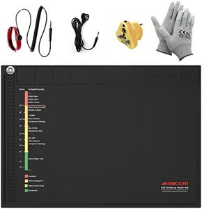 14x10 Inch ESD Silicone Soldering Mat,Anti Static Repair Work Mat Tool Kits for PC Building Includes Grounding Plug Outlet Adpater,Antistatic Gloves,Wrist Strap Bracelet Wristband,Wire Cord,Aidacom