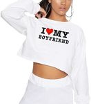 Kavousa I Love My Boyfriend Crop Top Heart BF Shirt Y2K Long Sleeve Oversized T-Shirt Cropped Sweatshirt For Women Teen Girl, 08 White, Large