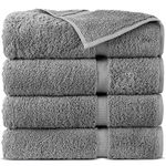 Indulge Linen Dobby Border Towel Sets (Steel Grey, Bath Towels - Set of 4)