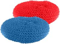 Lola Products Plastic Mesh Scouring Pads - 3.375" x 1.25", Durable Non-Scratch Dish Scrubbers to Clean Dishes, Assorted & Random Colors, Red, Blue or Yellow, 2 Pack