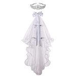 Colorful House Girls White First Communion Veil, Flower Girl Wedding Crown Headpiece(95cm,Crown & Veil)