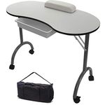 RayGar White Portable Foldable Mobile Manicure Nail Art Beauty Salon Table Desk With Pull Out Drawer + Wrist Rest + Carry Bag