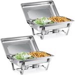 WILPREP Chafing Dish Buffet Set, 2 Pack 9L Chafers for Catering with 4 Half Size Food Pans Fuel Holders 2 Lids Foldable Frames, Stainless Steel Food Warmers for Parties Buffets Banquets Dinners